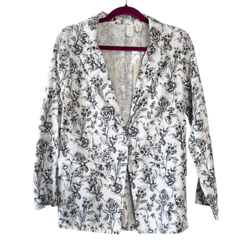 JOIE Linen White and Black Floral Blazer Jacket Women’s Small NEW Formal Chic